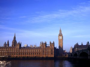 The Houses of Parliament seen from the south side of the River Thames