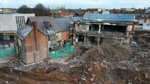 Fresh aerial pictures showing the demolition of part of the Guildhall Shopping Centre, Stafford.
