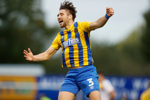 Luke Leahy of Shrewsbury Town celebrates after scoring a goal to make it 4-1 (AMA)