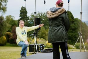 Here to There Productions rehearsing for King Lear at Stokesay Court. Pictured is producer Andrew Whittle