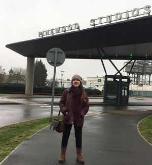 Maria outside the world-famous Pinewood Studios