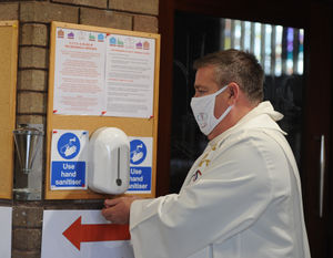 Sanitising stations are set up at the entrances