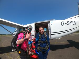 Emily and tandem-instructor Ed, ready to board! Picture: Simon Wilkinson
