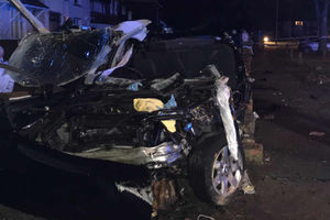 The wreckage of the car in the aftermath of the crash. Picture: Walsall fire station