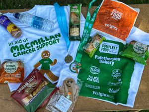 Runners were given a goodie bag at the end of the race featuring food and drink from sponsors. 