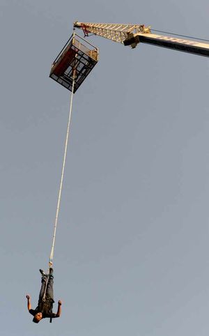 Austin Sahoonth the landlord of the pub makes the jump