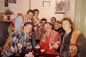 Peter Hill, second left, and Joe Hill, centre, front, at the Railway Train, Kidderminster