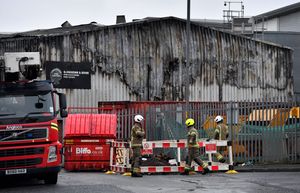 Fire crews at the scene of a fire at G. Simmons and Sons Pork Scratchings unit, Bloxwich.