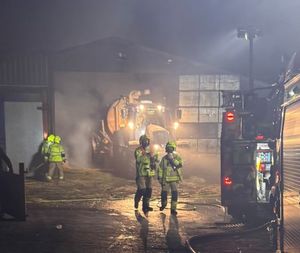 Crews from all over south Powys worked on the barn fire overnight