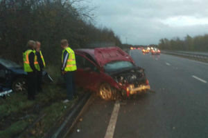 Supporting image for story: Pictures: Two cars left wrecked after crash on A5 near Telford in chaotic morning on the roads