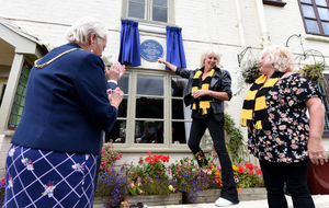 The unveiling of the plaque with Billy Wright's daughters Vicky and Babette