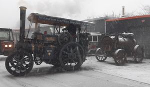 A Marshall steam tractor towing a Ruston portable from Priorslee to Blists Hill in the snow. Pic: Fiona Barraclough.