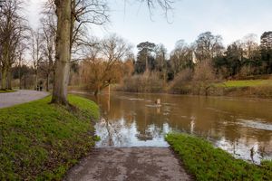 A flood warning remains in place in Shrewsbury at The Quarry