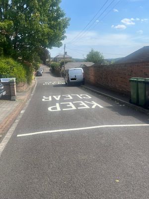 The 'keep clear' markings have been added to Hodgebower Road in Ironbridge.