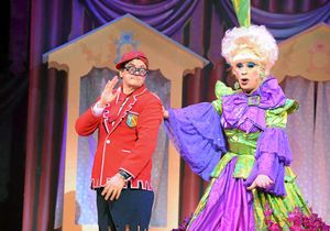 Playing for laughs - Joe Pasquale as Muddles and Ceri as the fabulous Queen Passionella