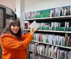 Sureena joined in with mail sorting at the Sun Street depot. 