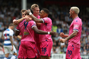 Josh Maja celebrates with his Albion team-mates (Photo by Adam Fradgley/West Bromwich Albion FC via Getty Images).