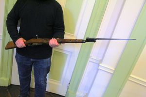A Russian Mosin-Nagant Model 1944 rifle with spike-bayonet folded out. 