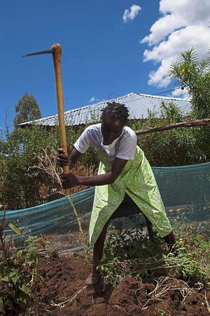 Monica Achieng at her home in Upper Kokumu village, Kenya
