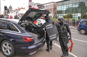 Armed police at the scene in Soho Road, Handsworth. Photo: SnapperSK