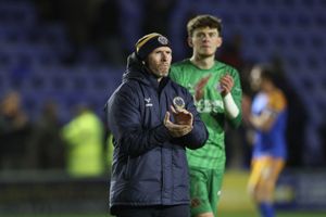 Michael Appleton the head coach of Shrewsbury Town reacts at full time