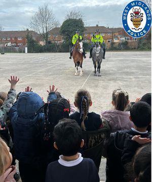 Police horses from the West Midlands Police mounted unit delighted pupils during a special visit to a school in Dudley