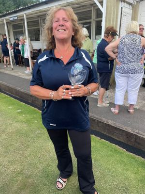 Awayday ace – Wendy Jones with her player of the match award at St Maries BC