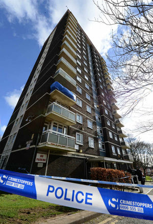 The scene at Wood House block of flats following the fall