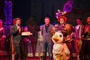 Brad Fitt, Panto Dame, is awarded for his 500th performance at Theatre Severn