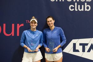 
Pictured: Marketa Vondrousova with Miriam Kolodziejova after winning the doubles title. Picture: Richard Dawson Photography.
