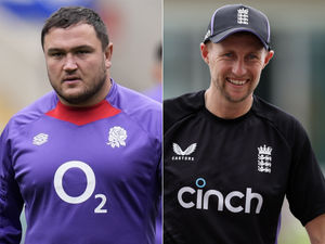 Jamie George and Joe Root look on