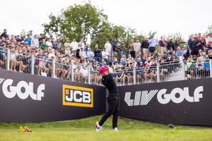 Fans watch Caleb Surratt during the final round of LIV Golf UK in Staffordshire. Picture: LIV Golf