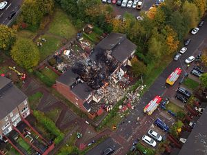 The properties in Violet Close in Benwell seen from a drone after the blast