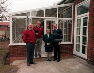 Tony Evans-Fisher, Brigadier Michael Short, Sylvia Davies and Derek Tremayne outside the Cottage Care Centre
