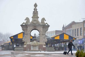 The snowy scene in Dudley high street