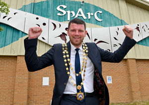 Bishop's Castle Community Celebration Day at SpArC Theatre, Bishops Castle. Mayor of Bishop's Castle Josh Dickin looks forward to the day.