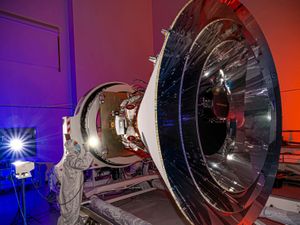 April 2024 image provided by NASA showing the SPHEREx (Spectro-Photometer for the History of the Universe, Epoch of Reionisation and Ices Explorer) telescope at BAE Systems in Boulder, Colorado