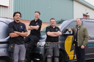 From left, Taylor Carreira, Andy Punnett and Dean Usherwood of Spa Electrical Services, with Gareth Evans of BCRS Business Loans