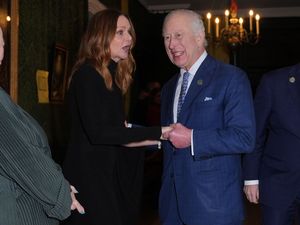 The King meets Stella McCartney during the Sustainable Markets Initiative Terra Carta Exhibition