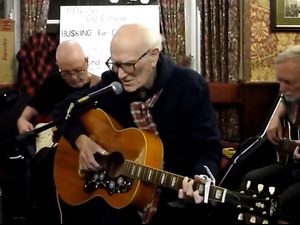 Supporting image for story: Stourbridge musicians turn out to Black Country Cowboy star Guvnor Pete Boddis as he celebrates his 80th birthday