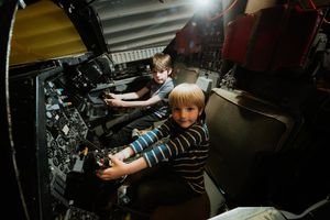 Brothers Jack, 7, and James Kenning, 5 inside a General Dynamics F-111F