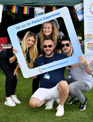 Councillor Garry Perry with Andy Rice, Amy Elwell and Chloe Danks, at the Walsall Patient Experience stand 