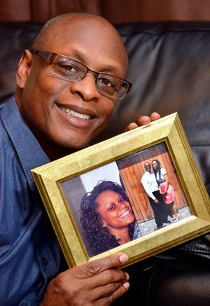 Errol Richards 54 (Works at RICOH in Telford, hence Shropshire Star too), he and work colleagues are fundraising for his daughter Anntoinette Richards to have experimental treatment to fight cancer. He holds a pic of her and of them together..