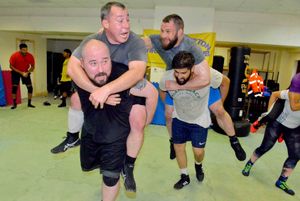 Express and Star Community Reporter James Vukmirovic and Carlos Hernandez evade their opponents during the warm up