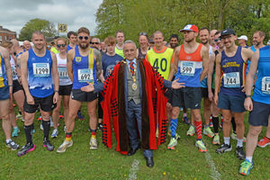 Market Drayton Mayor Mark Whittle saw the runners off