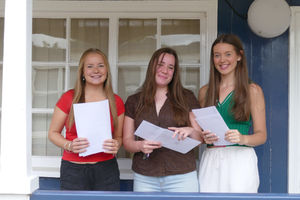Wrekin College students with their 2025 A-Level results. Melissa Hills, who is off to train as a commercial airline pilot, Isobel Devey who is off to Durham and Esther Grimsdale who is heading to Oxford