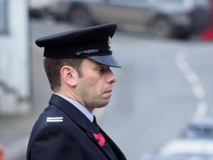 Master of Ceremonies Marty Jones at Remembrance Sunday Service, Knighton (Image: Jim Saunders)