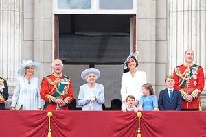 The Duchess of Cornwall, the Prince of Wales, Queen Elizabeth II, the Duchess of Cambridge, Prince Louis, Princess Charlotte, Prince George, and the Duke of Cambridge, on the balcony of Buckingham Palace to view the Platinum Jubilee flypast, on day one of the Platinum Jubilee celebrations
