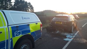 The Range Rover Velar after the crash on the A489. Photo: @SouthShropsCops