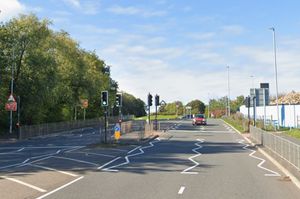 The pedestrian crossing at the A5 at Redhill pictured in September 2025 with the development site on the right. Picture: Google Maps